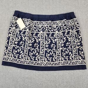 NWT Hinge Skirt Large Navy Ivory Embroidery Mini